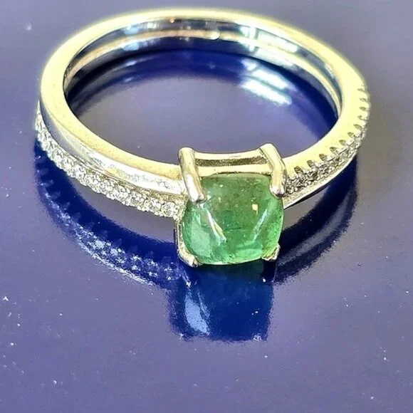 Natural Emerald 925 Sterling Silver Ring Sz 7